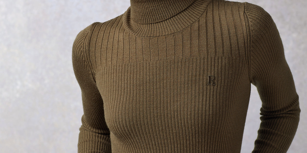 Ribbed Knit Turtleneck Heart Sweater in Khaki — She la la