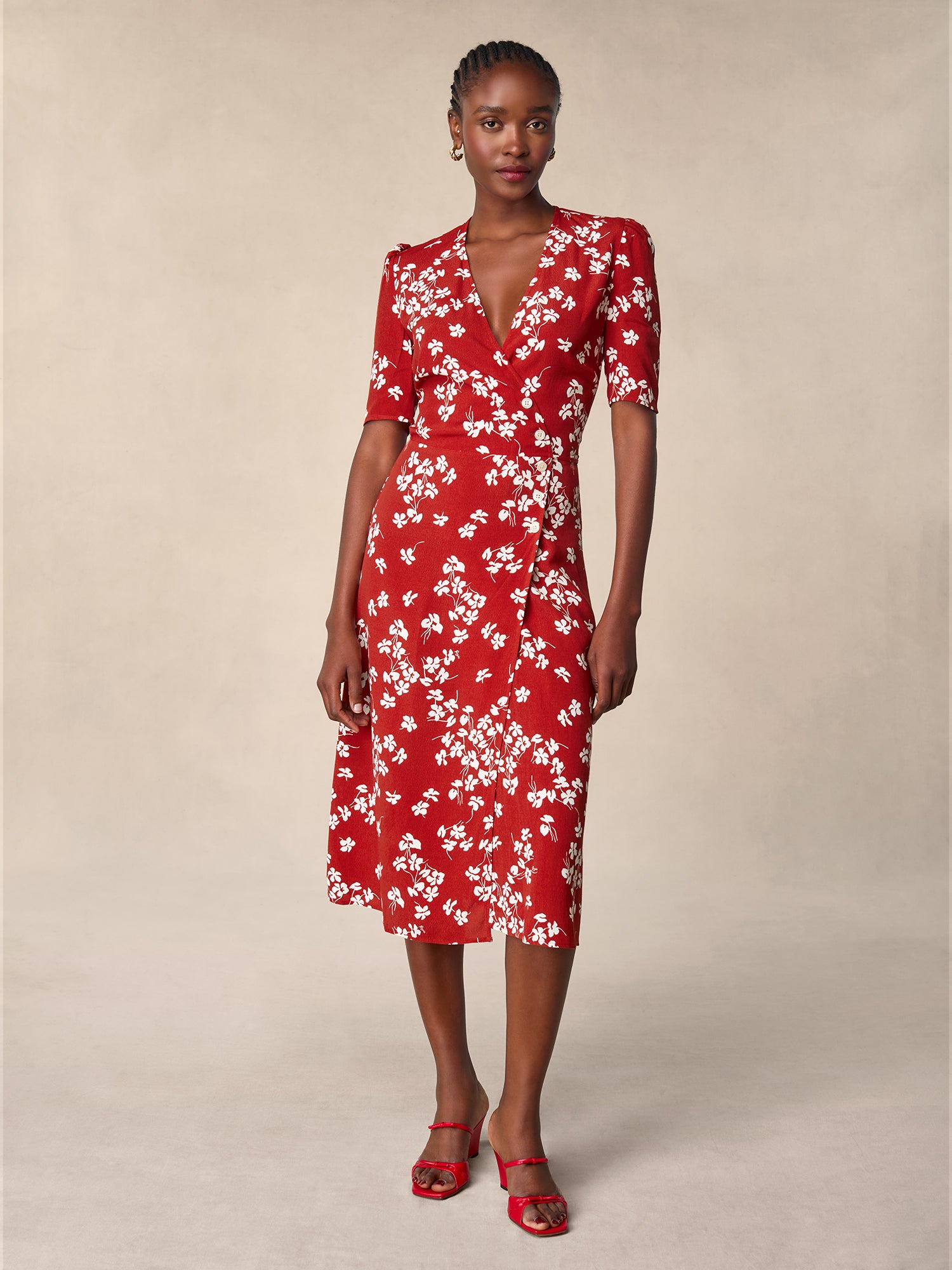 Red cherry printed wrap dress | Rouje • Rouje Paris