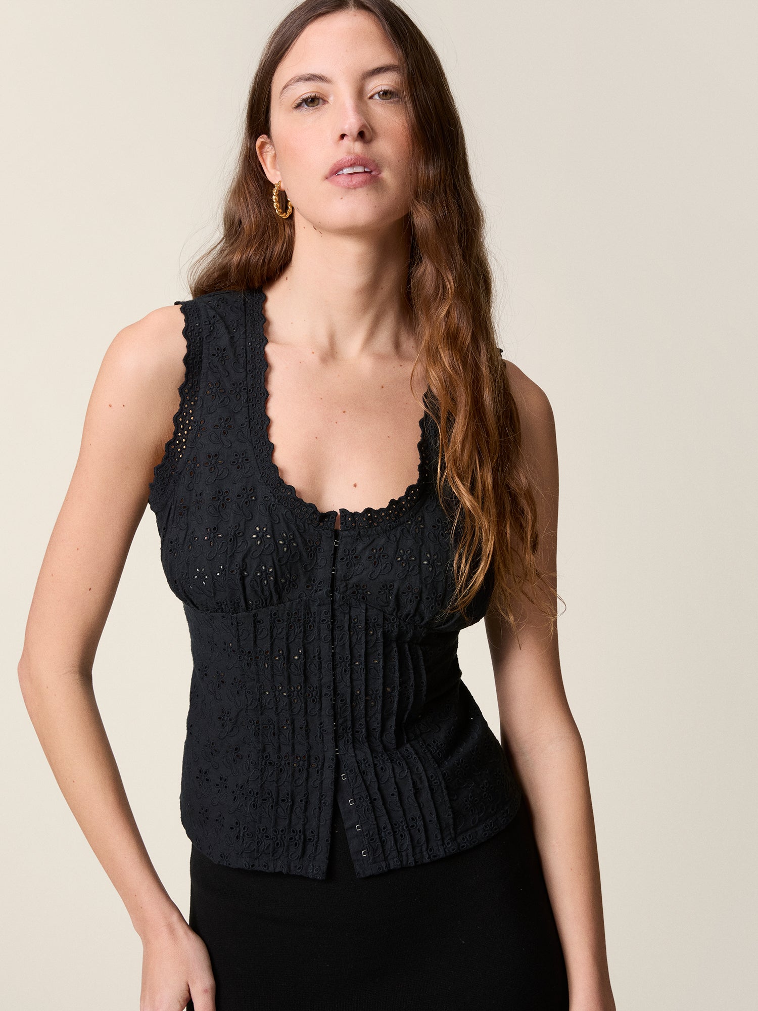 Black English embroidery corset effect top | Rouje • Rouje Paris