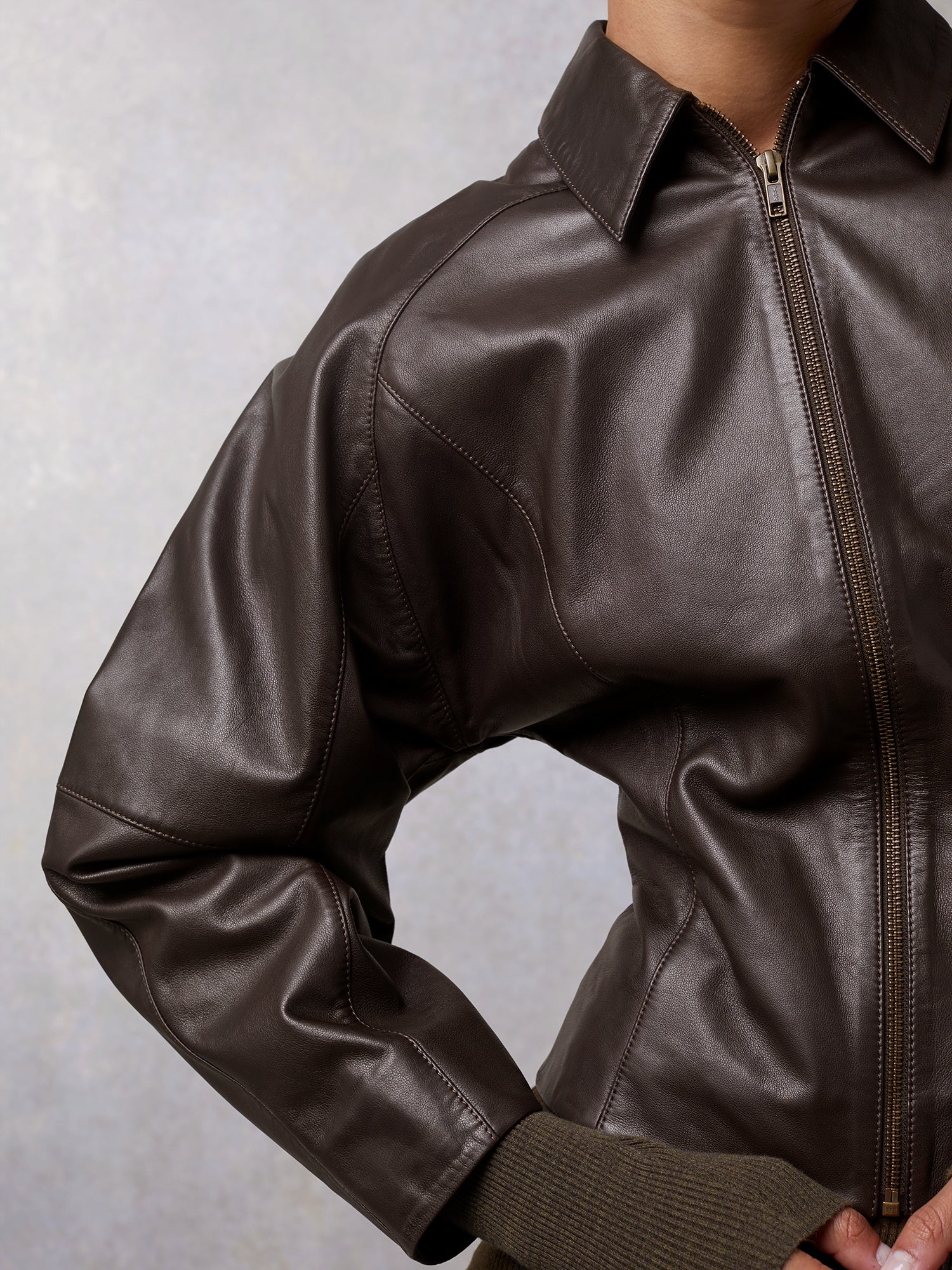 Short leather jacket 80's chocolate | Rouje • Rouje Paris