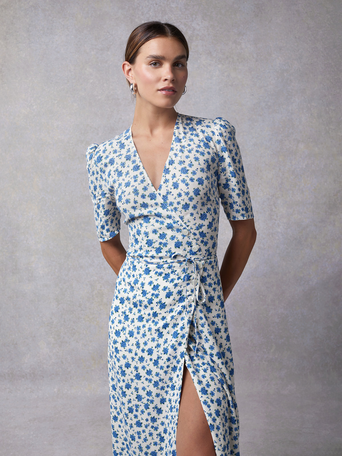 Mid-length wrap dress with floral print | Rouje • Rouje Paris
