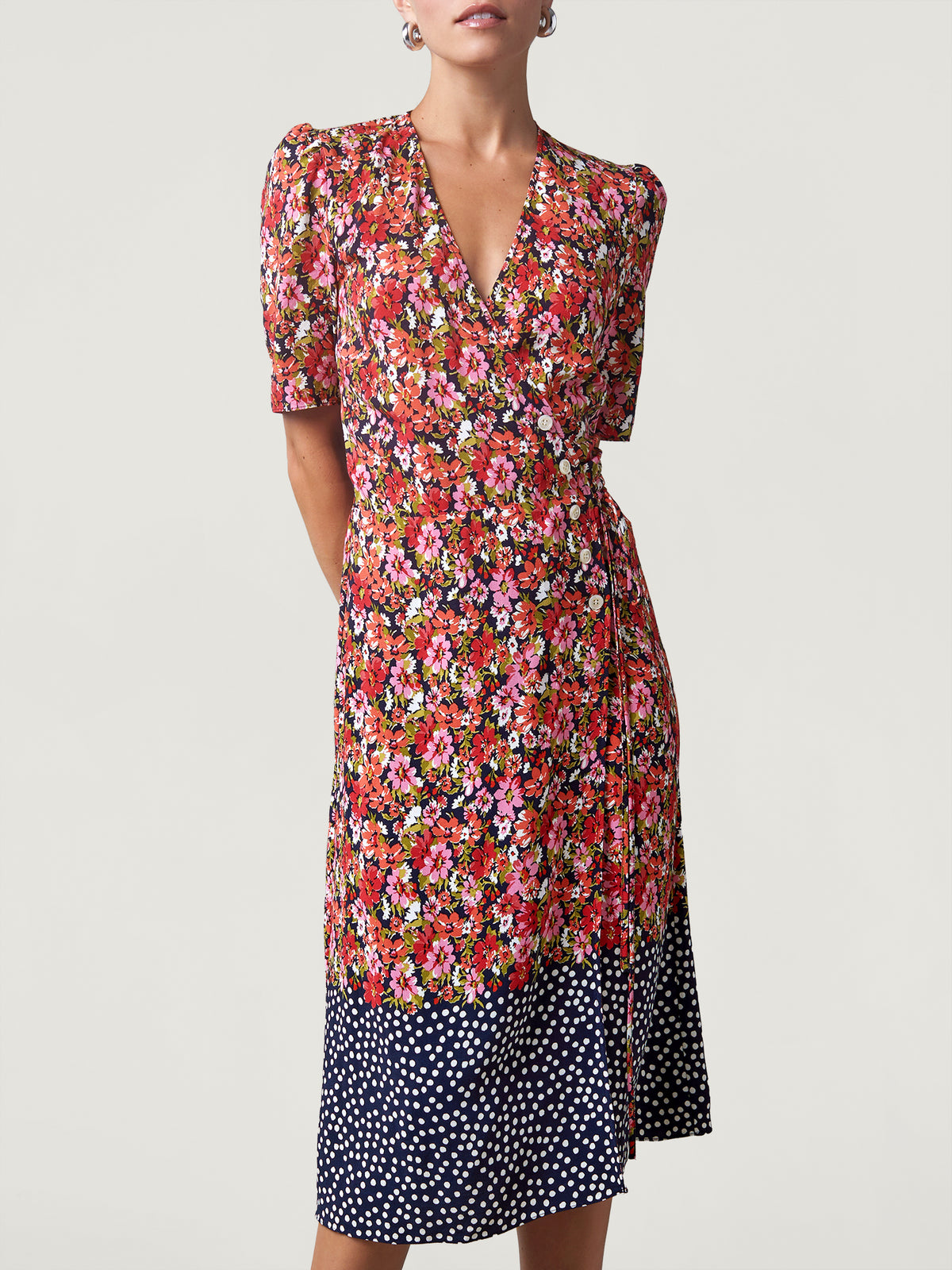 Navy floral wrap dress hotsell