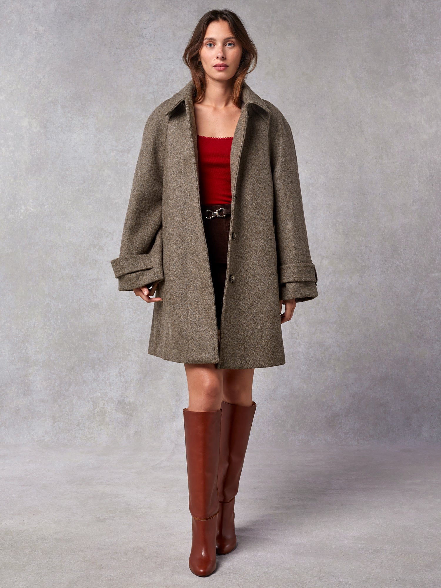 Straight pea coat in taupe mottled wool | Rouje • Rouje Paris