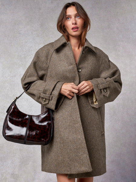 Straight pea coat in taupe mottled wool | Rouje • Rouje Paris