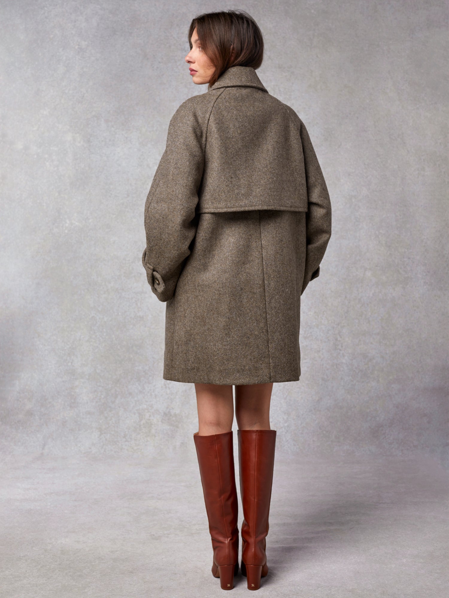 Straight pea coat in taupe mottled wool | Rouje • Rouje Paris