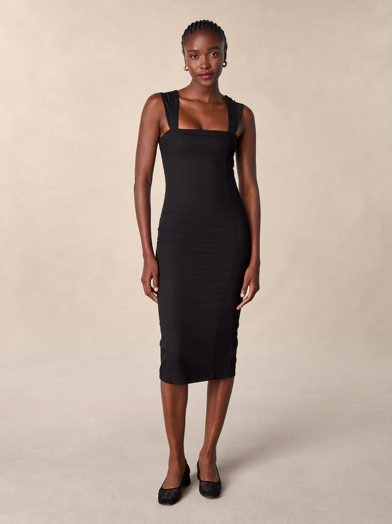 Stretch midi dress with adjustable straps | Rouje • Rouje Paris