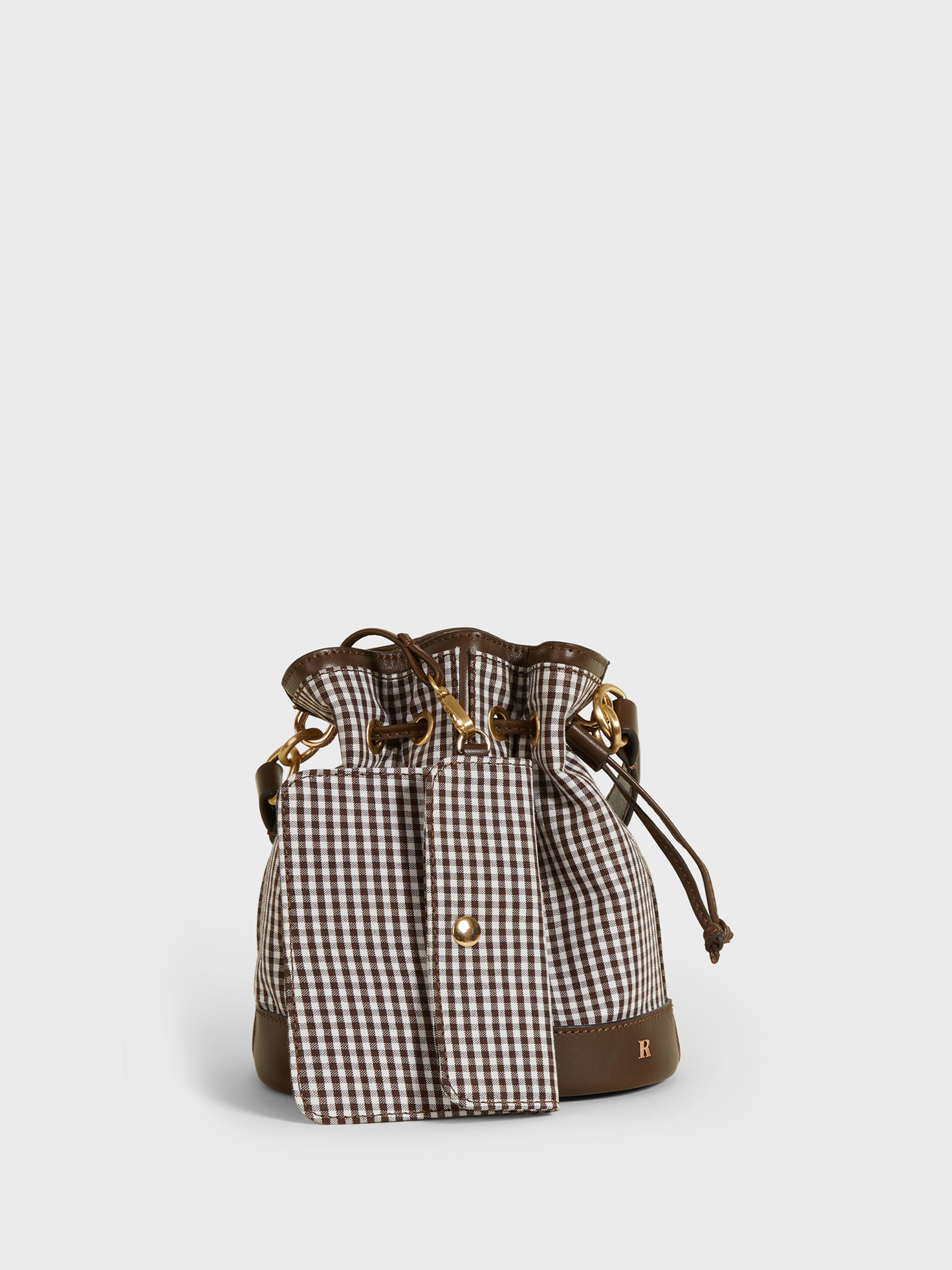 Brown gingham leather bucket bag Rouje Rouje Paris