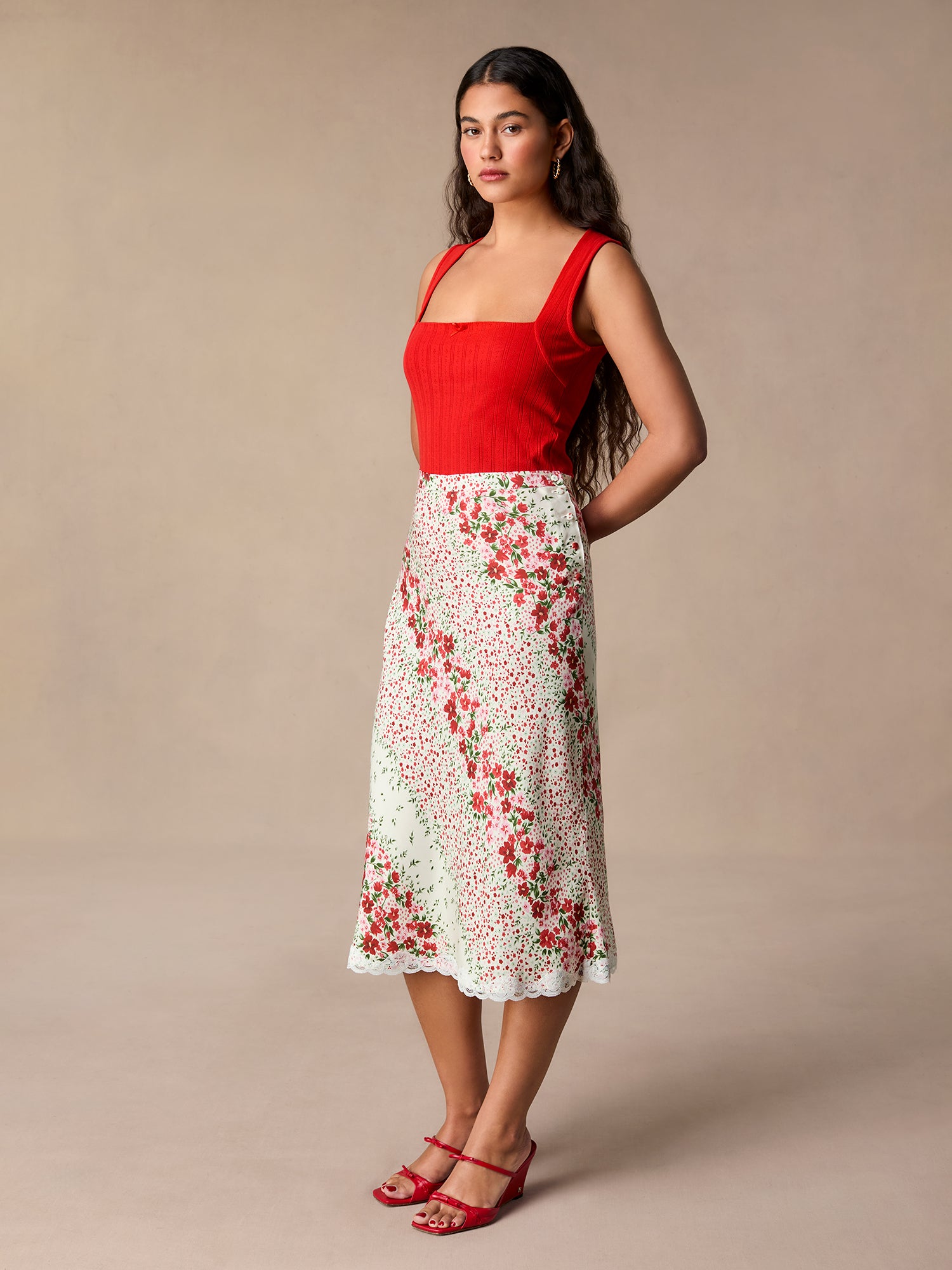 Lace-trimmed midi skirt | Rouje • Rouje Paris