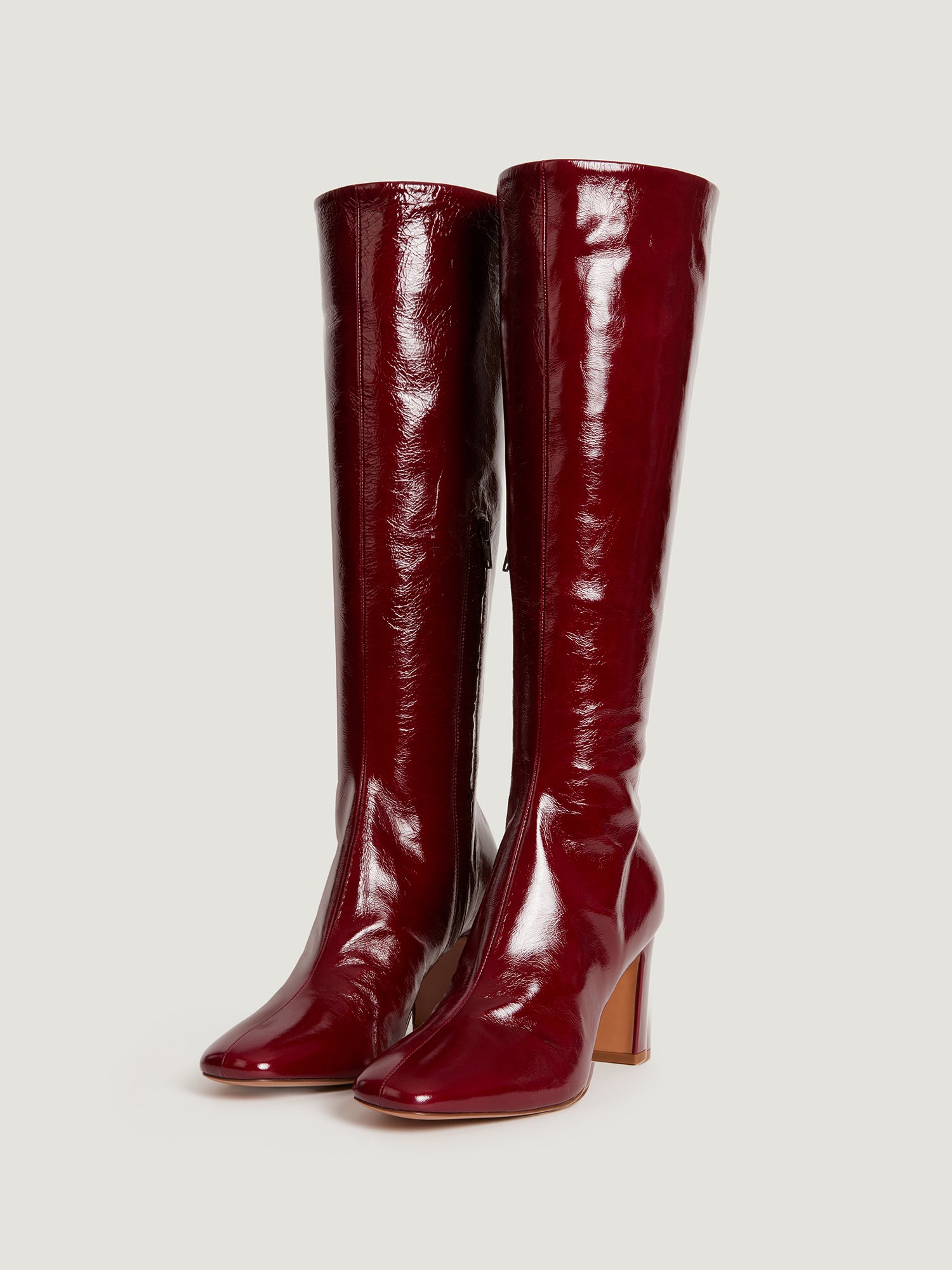 Burgundy Crackled Patent Leather Boots