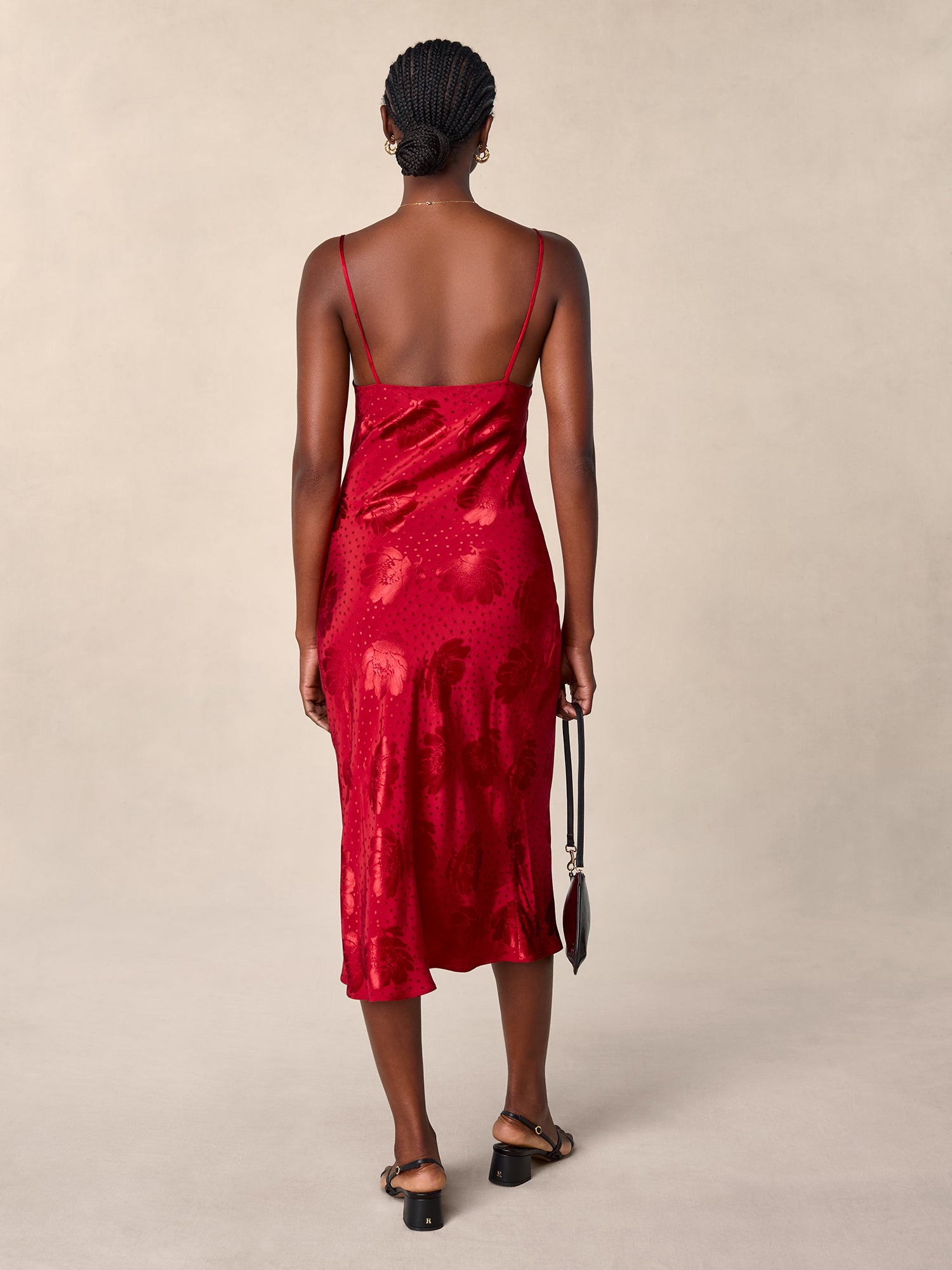 Jacquard midi dress with thin straps | Rouje • Rouje Paris