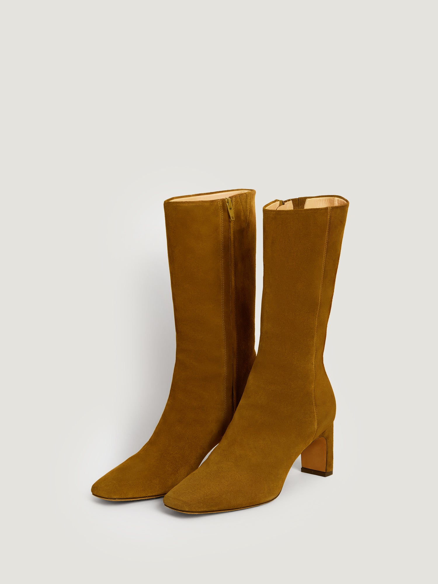 Khaki suede leather ankle boots with heel | Rouje • Rouje Paris