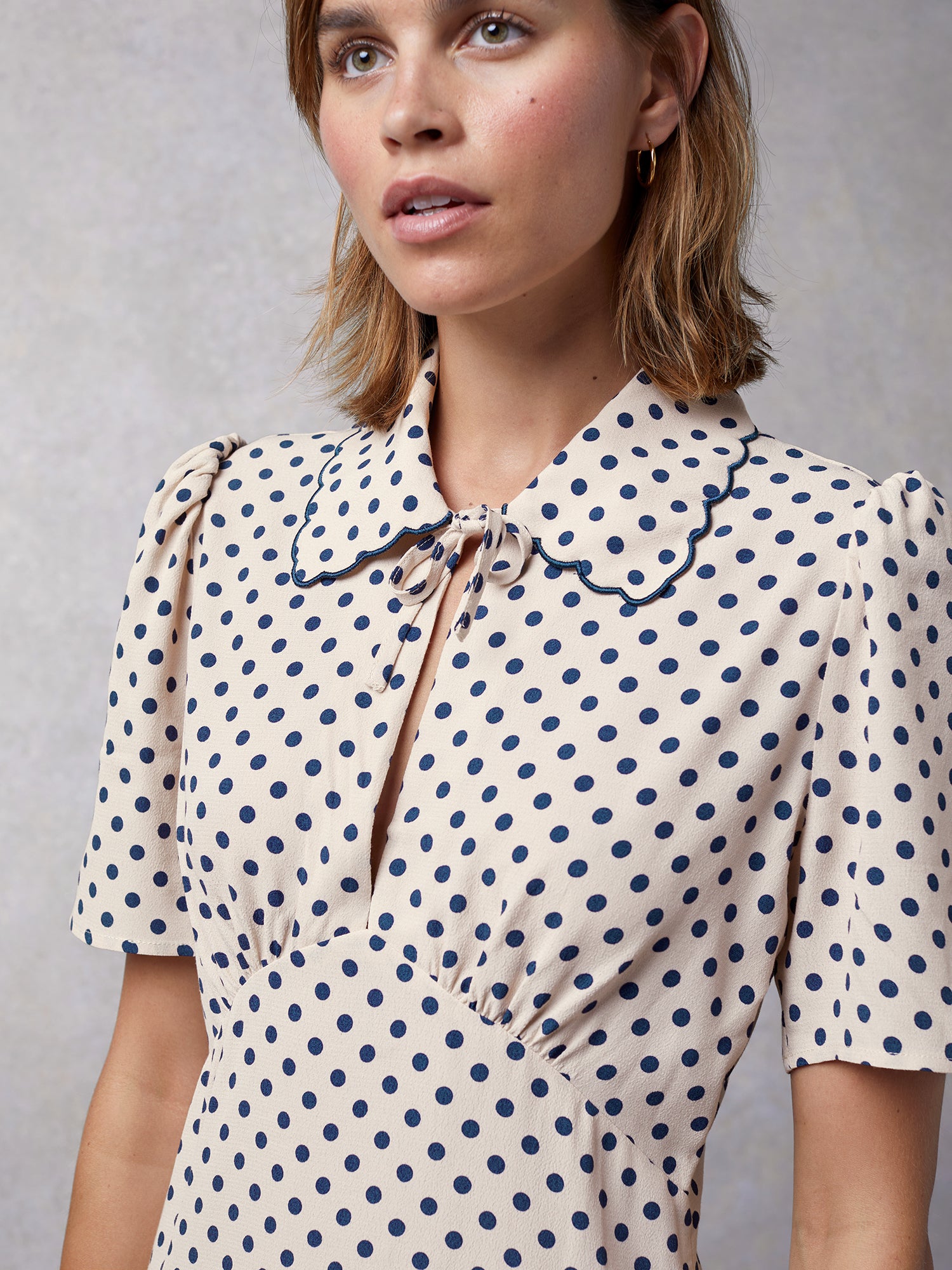 Beige short dress with dot print | Rouje • Rouje Paris