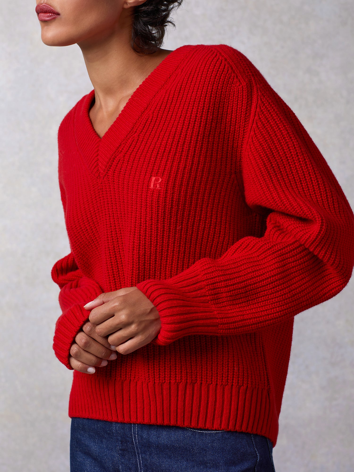 Red oversize ribbed mesh sweater | Rouje • Rouje Paris