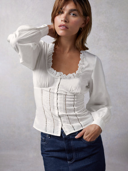 $350 Rozie Corsets Women's White Button Down Corset Blouse Top Size IT  40/US 4