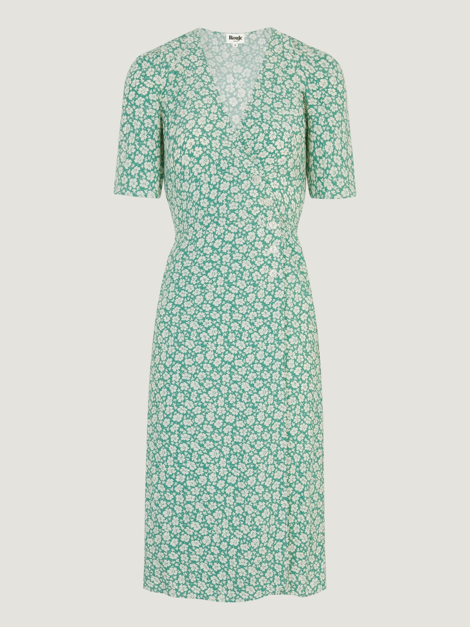 Green floral midi wrap dress | Rouje • Rouje Paris