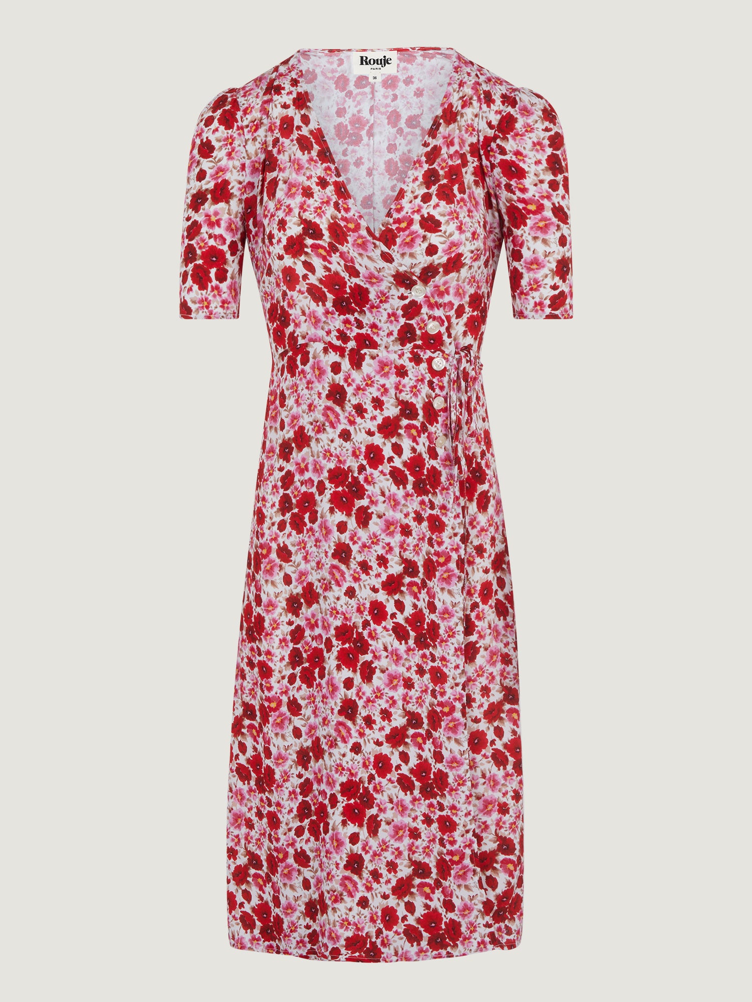 Pink & floral midi wrap dress | Rouje • Rouje Paris