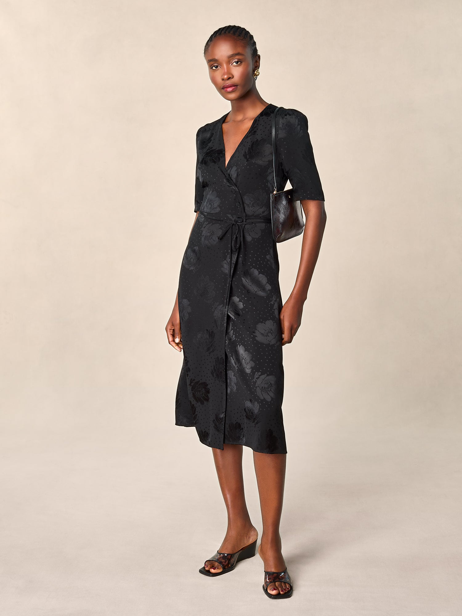 Mid-length jacquard wrap dress | Rouje • Rouje Paris