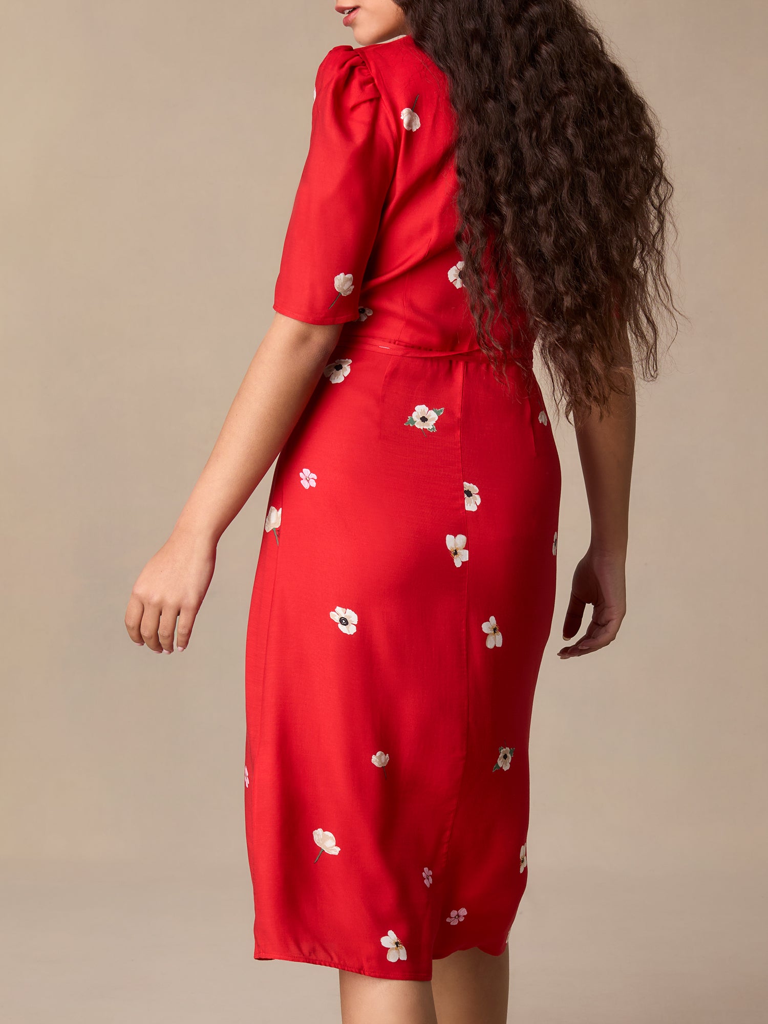 Red floral midi wrap dress | Rouje • Rouje Paris