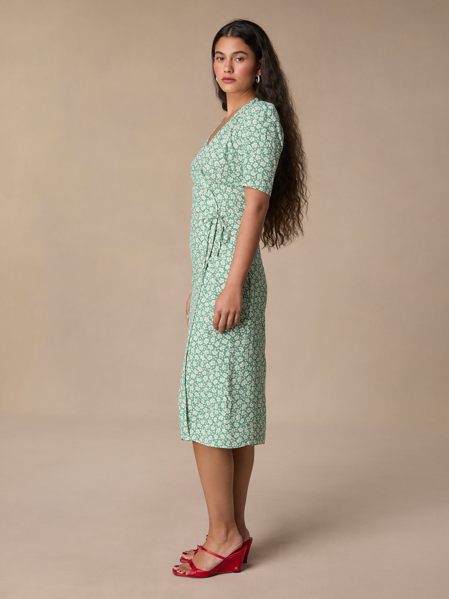 Green floral midi wrap dress | Rouje • Rouje Paris