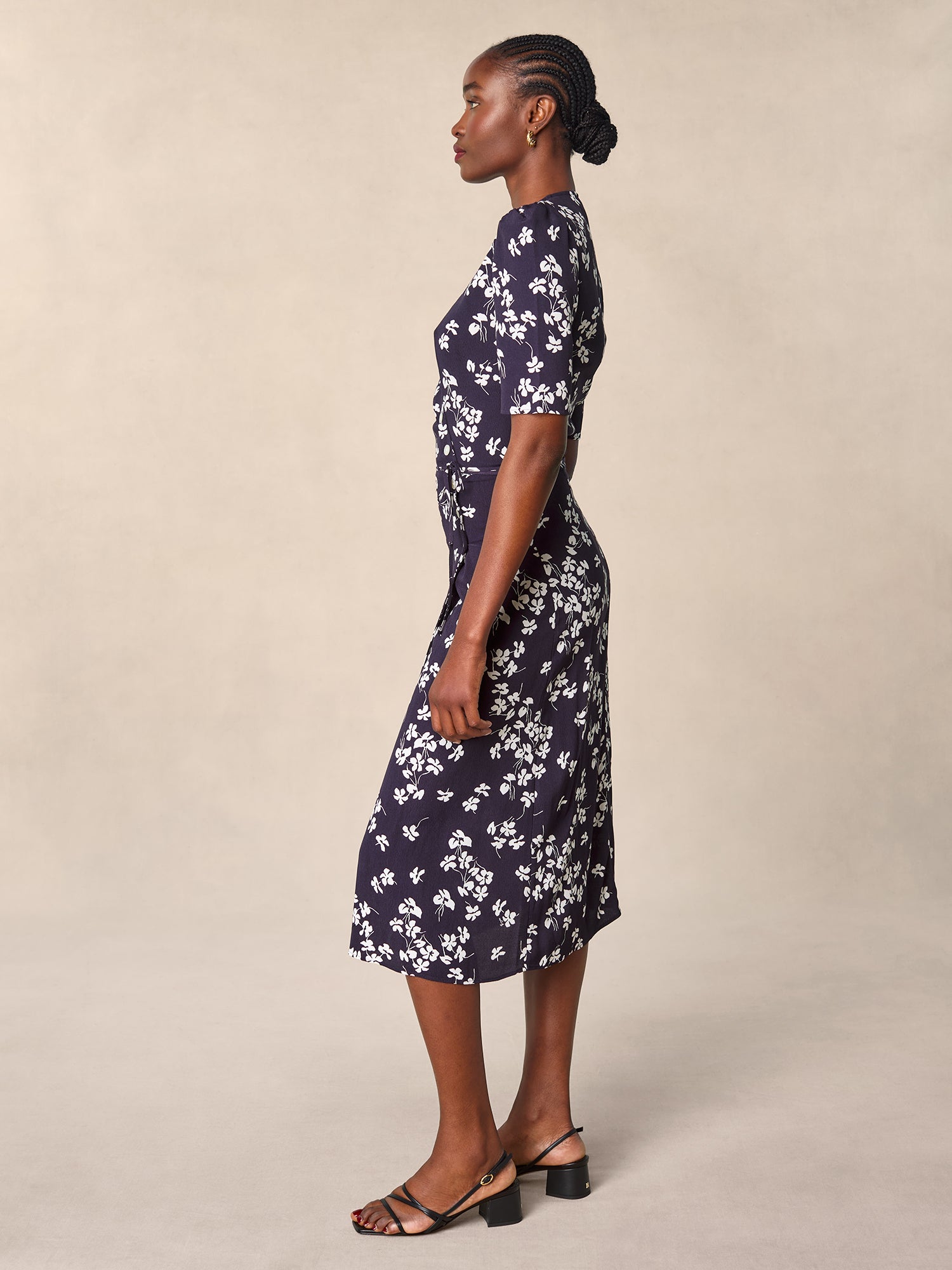 Mid-length wrap dress with navy cherry print | Rouje • Rouje Paris
