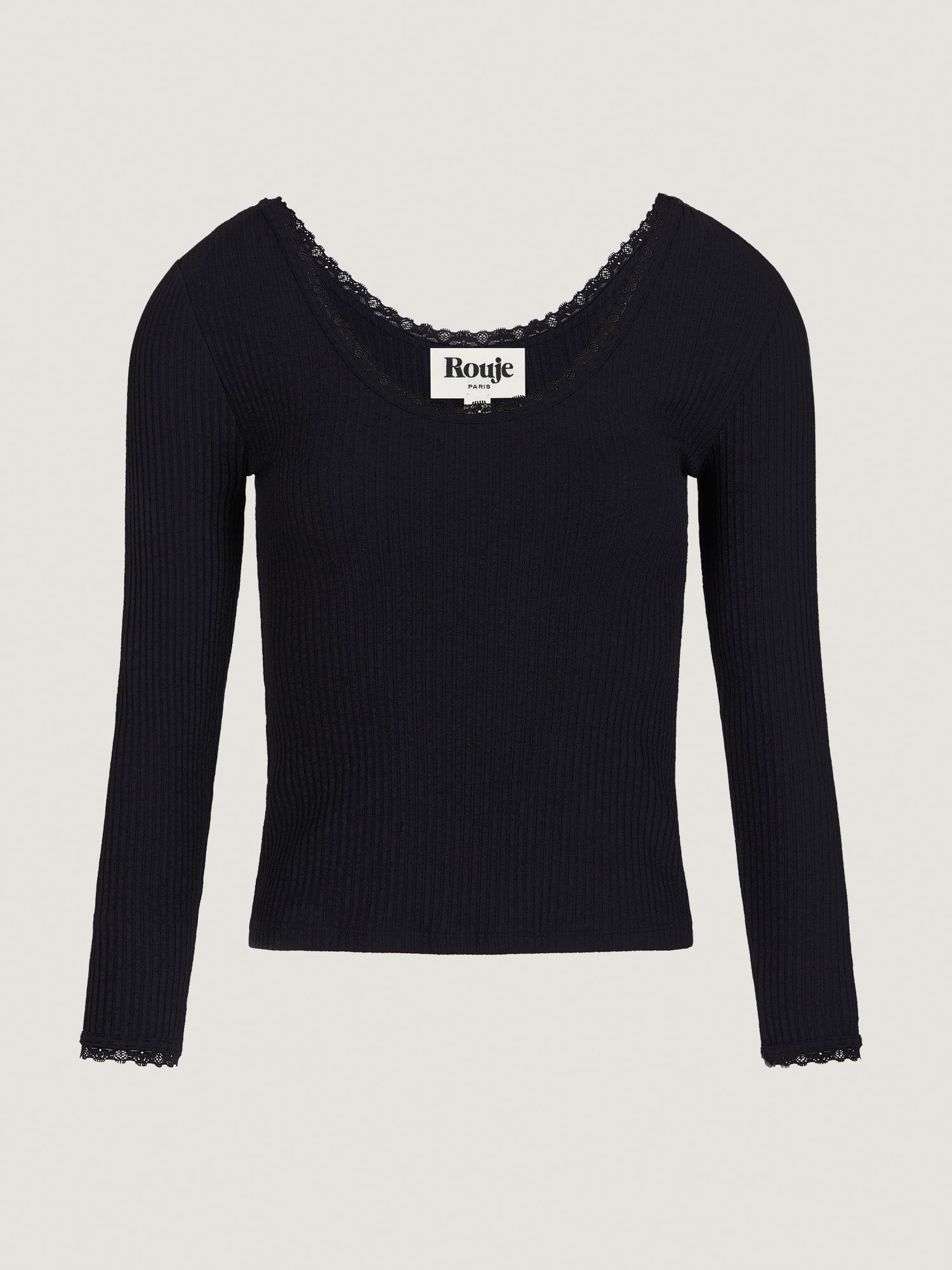 Black fitted T-shirt with long sleeves | Rouje • Rouje Paris