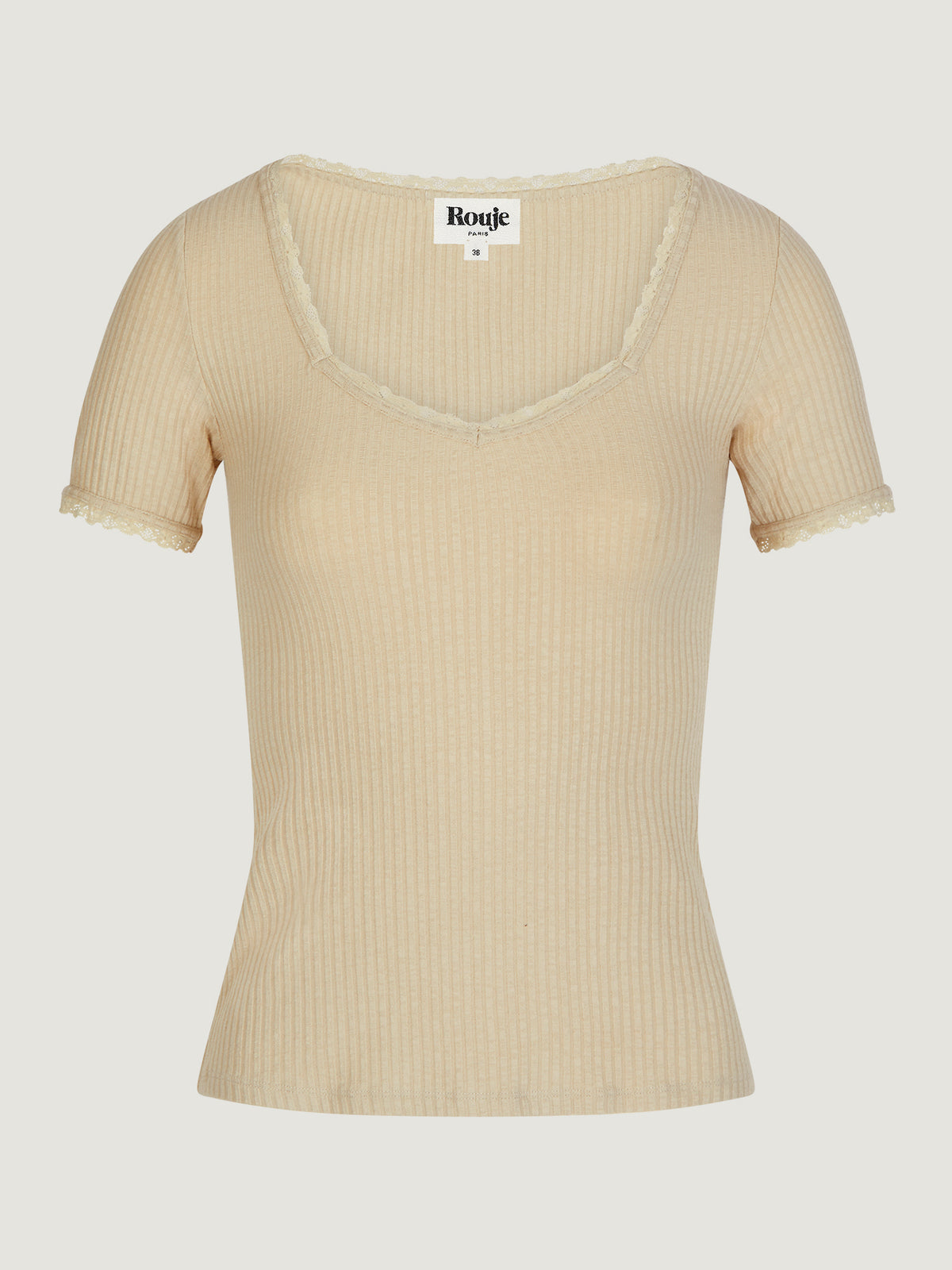 Cream tee-shirt with lace | Rouje • Rouje Paris