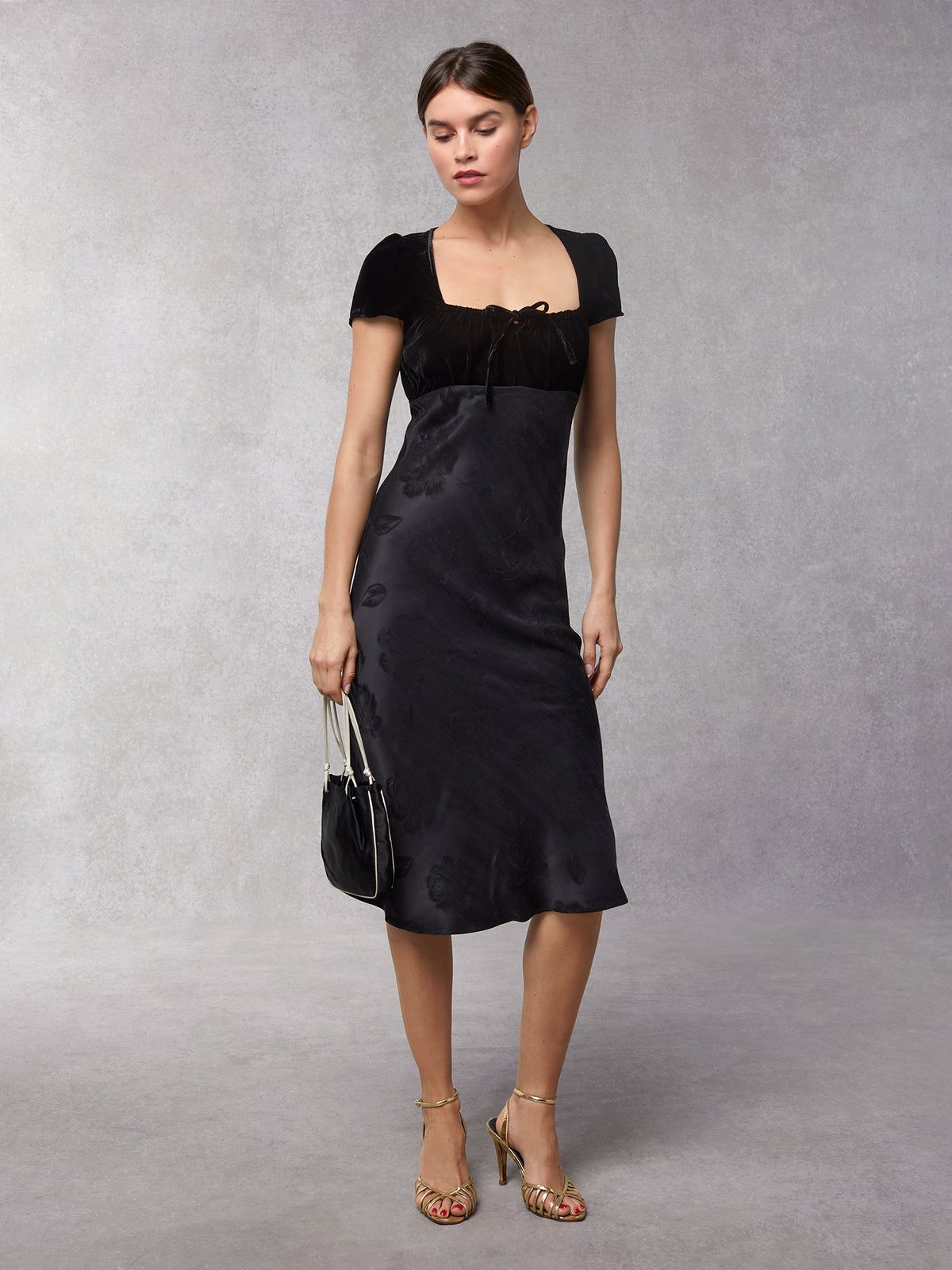 Bi-material midi dress with short Paris Rouje Rouje | • sleeves