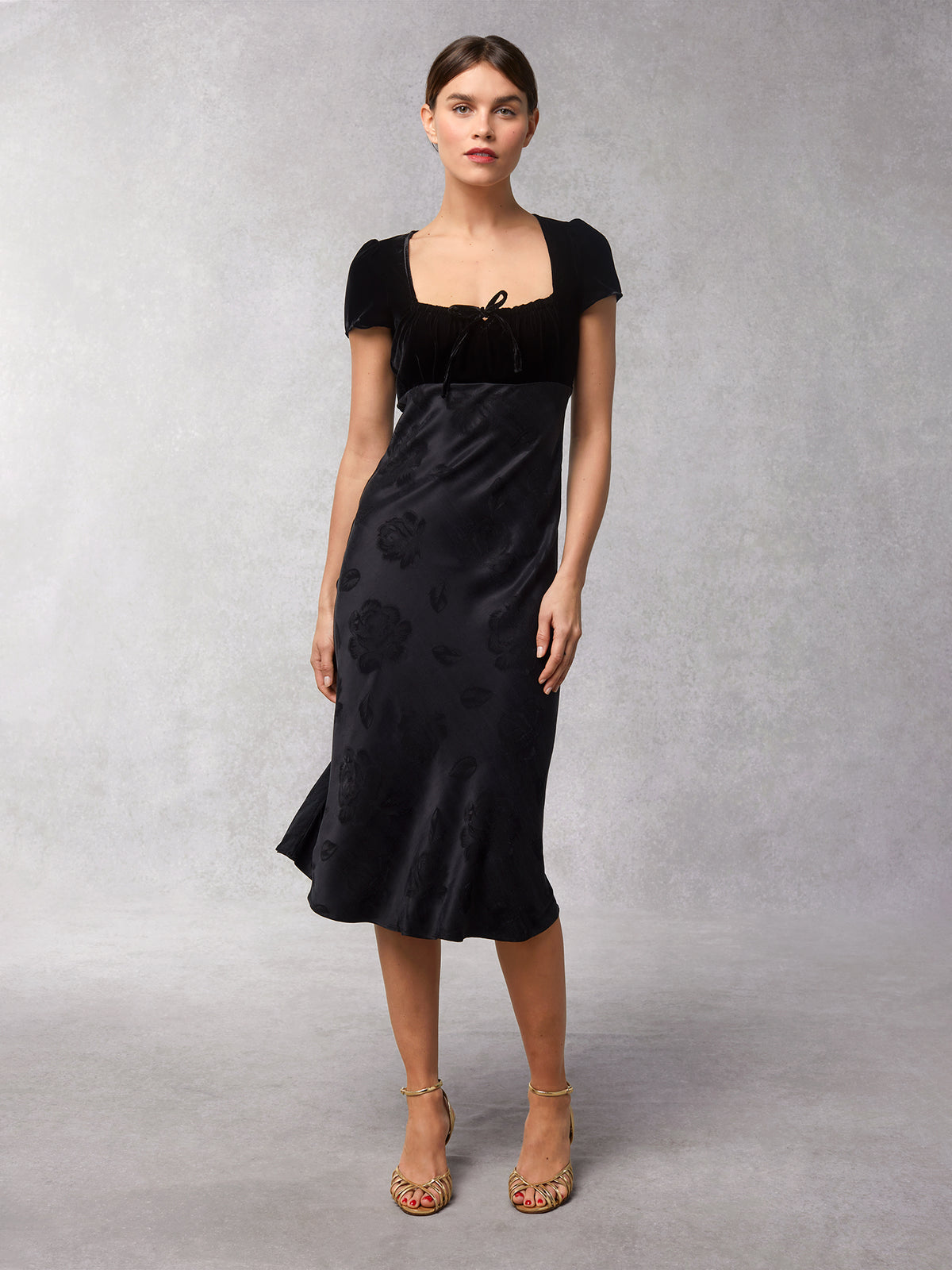 • dress Bi-material with Rouje short midi Paris Rouje sleeves |