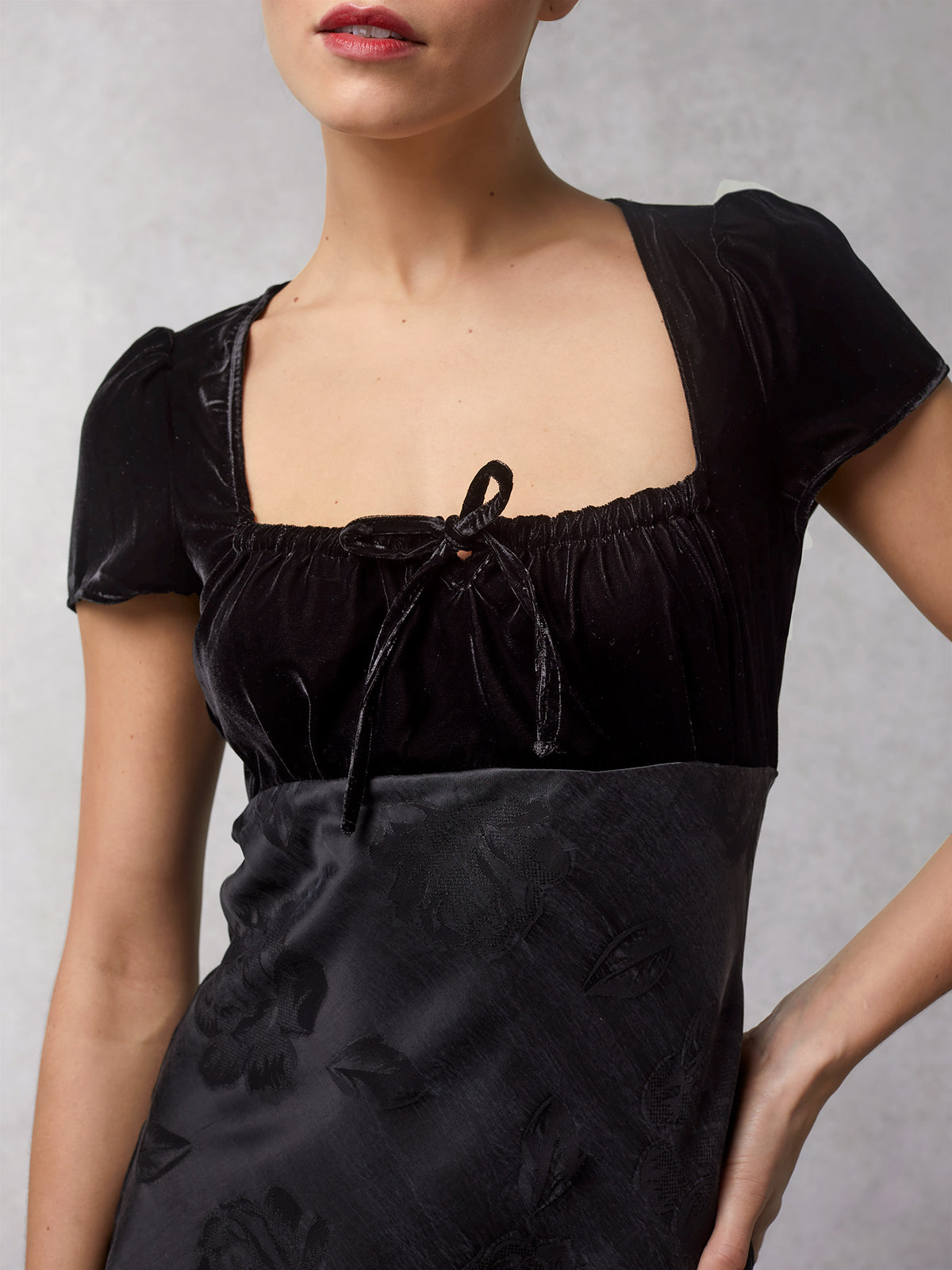 Bi-material midi dress with short sleeves | Rouje • Rouje Paris