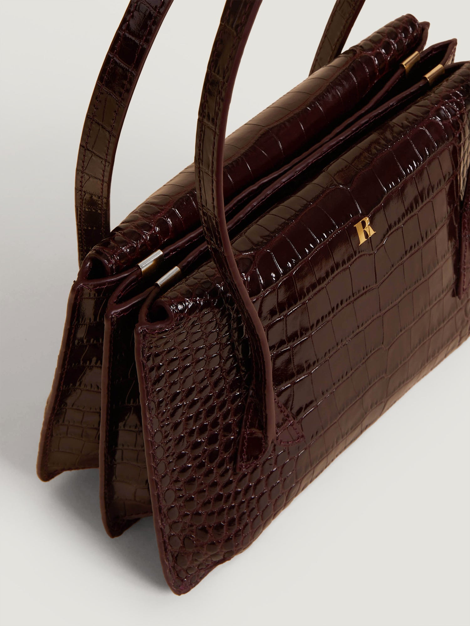 Burgundy croco like leather handbag Rouje Rouje Paris