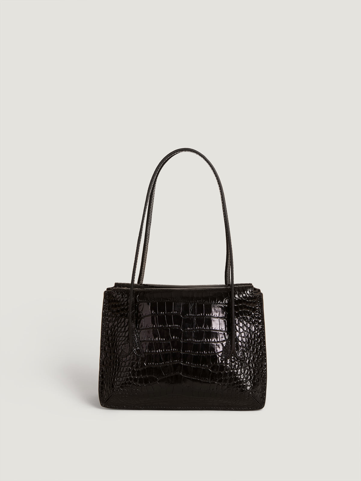 Black croco-like leather handbag