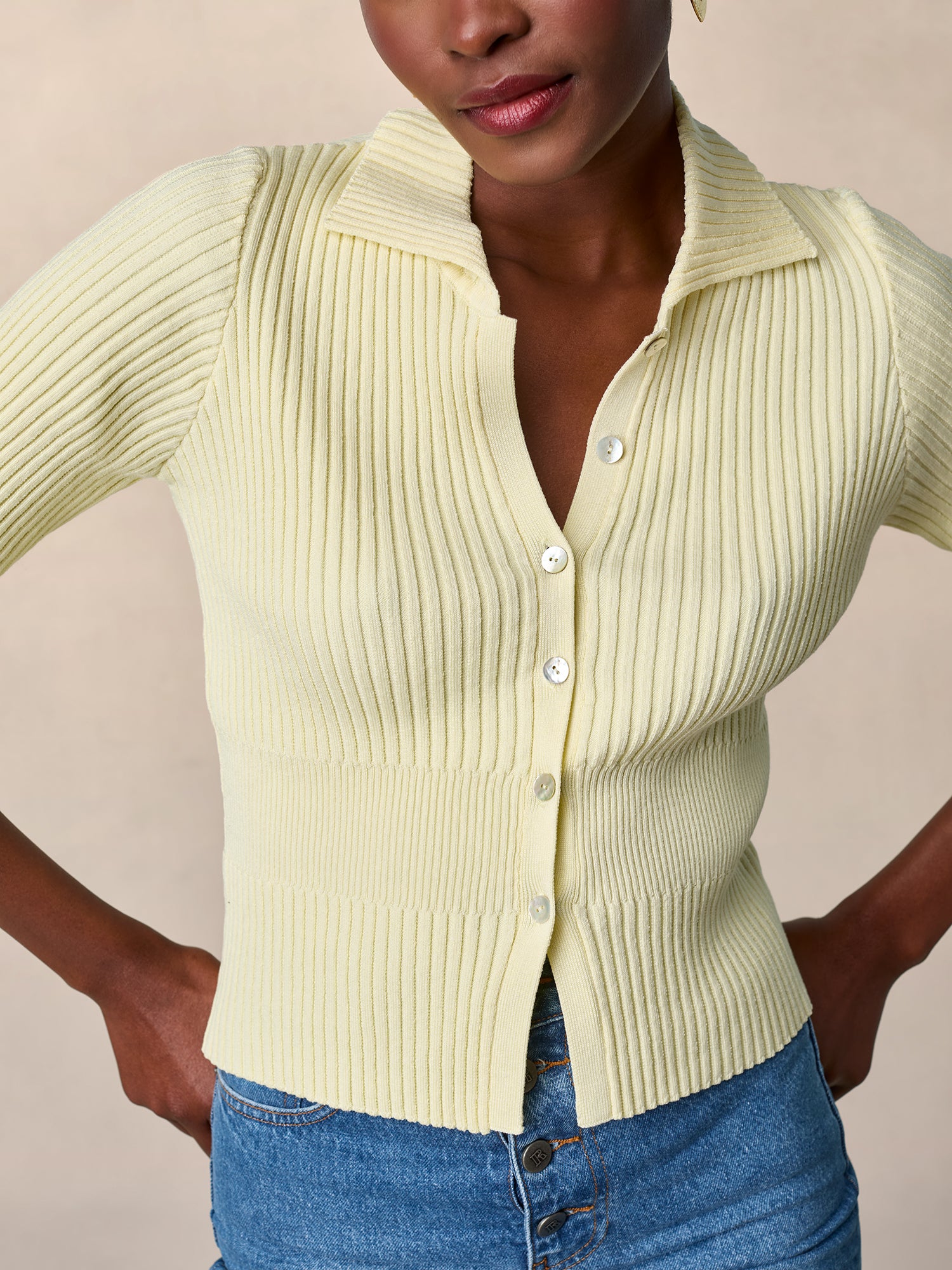 Polo-style cardigan in ribbed jersey | Rouje • Rouje Paris