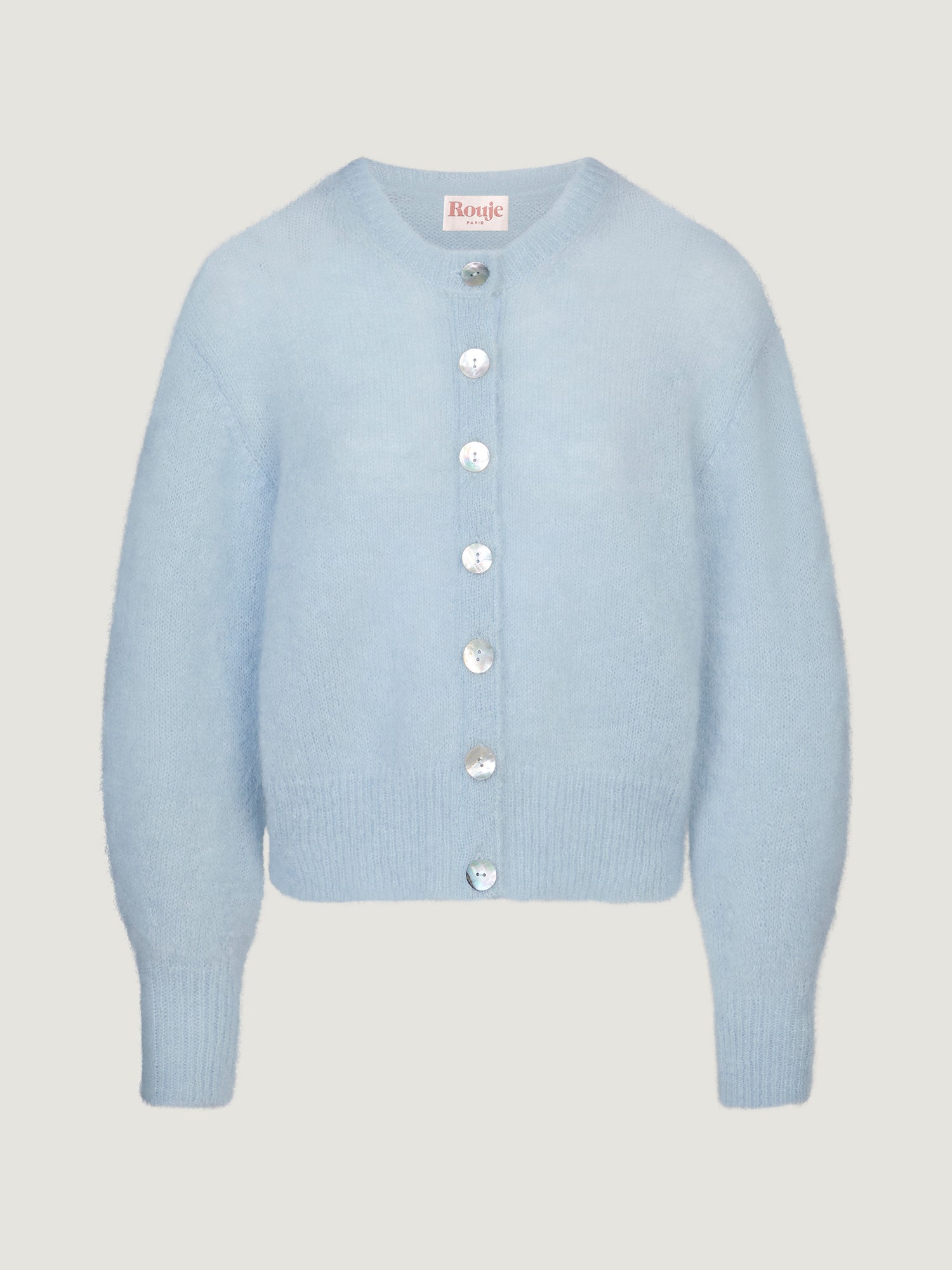 Sky blue mohair long sleeve cardigan | Rouje • Rouje Paris