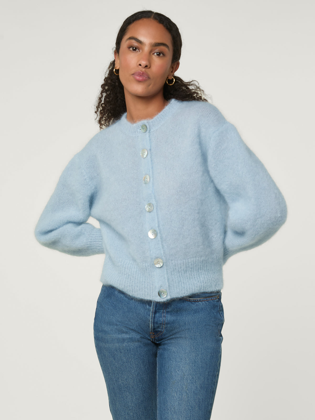 Sky blue mohair long sleeve cardigan Rouje Rouje Paris