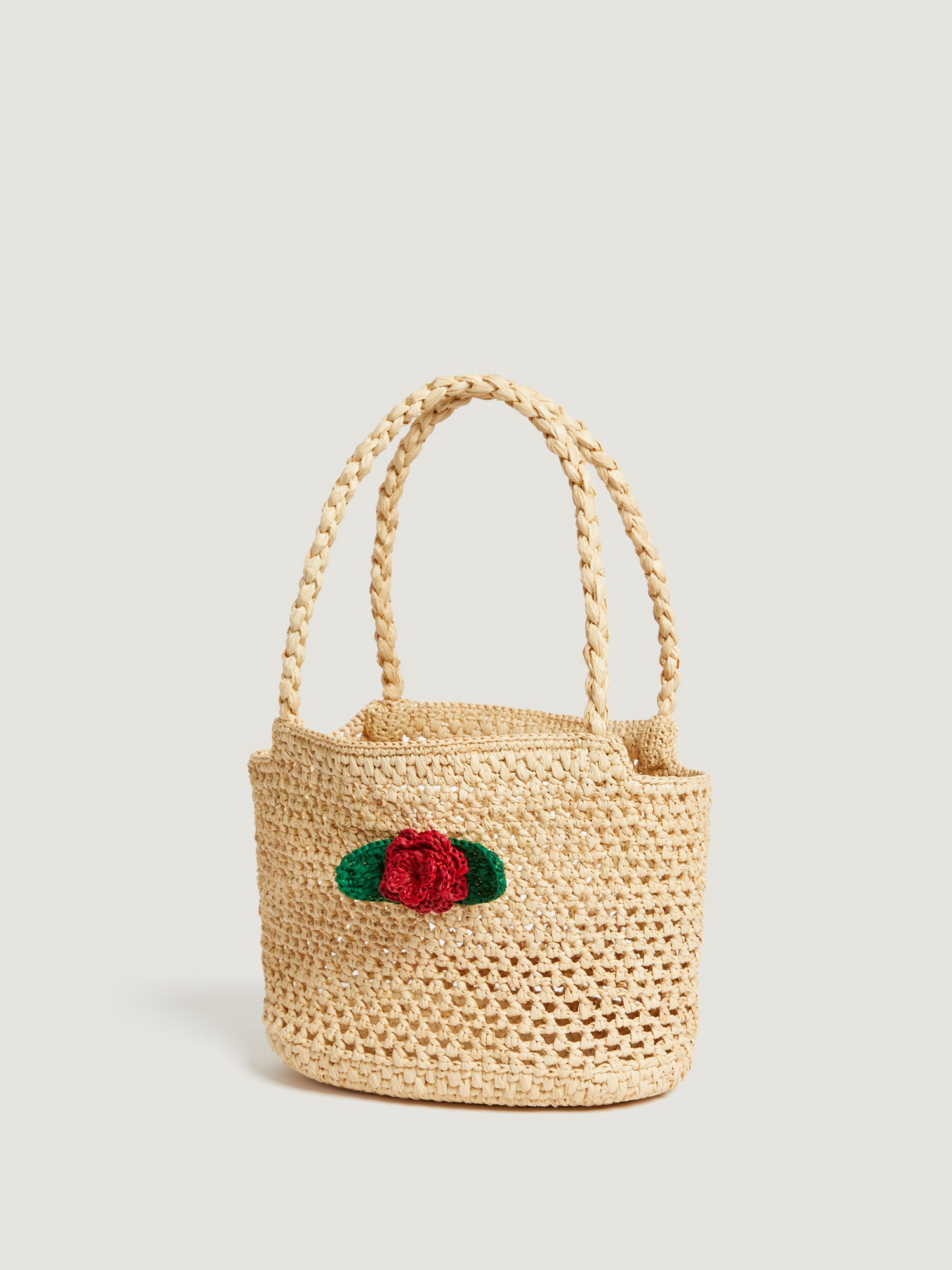 Small basket bag in natural raffia and colorful flower | Rouje 