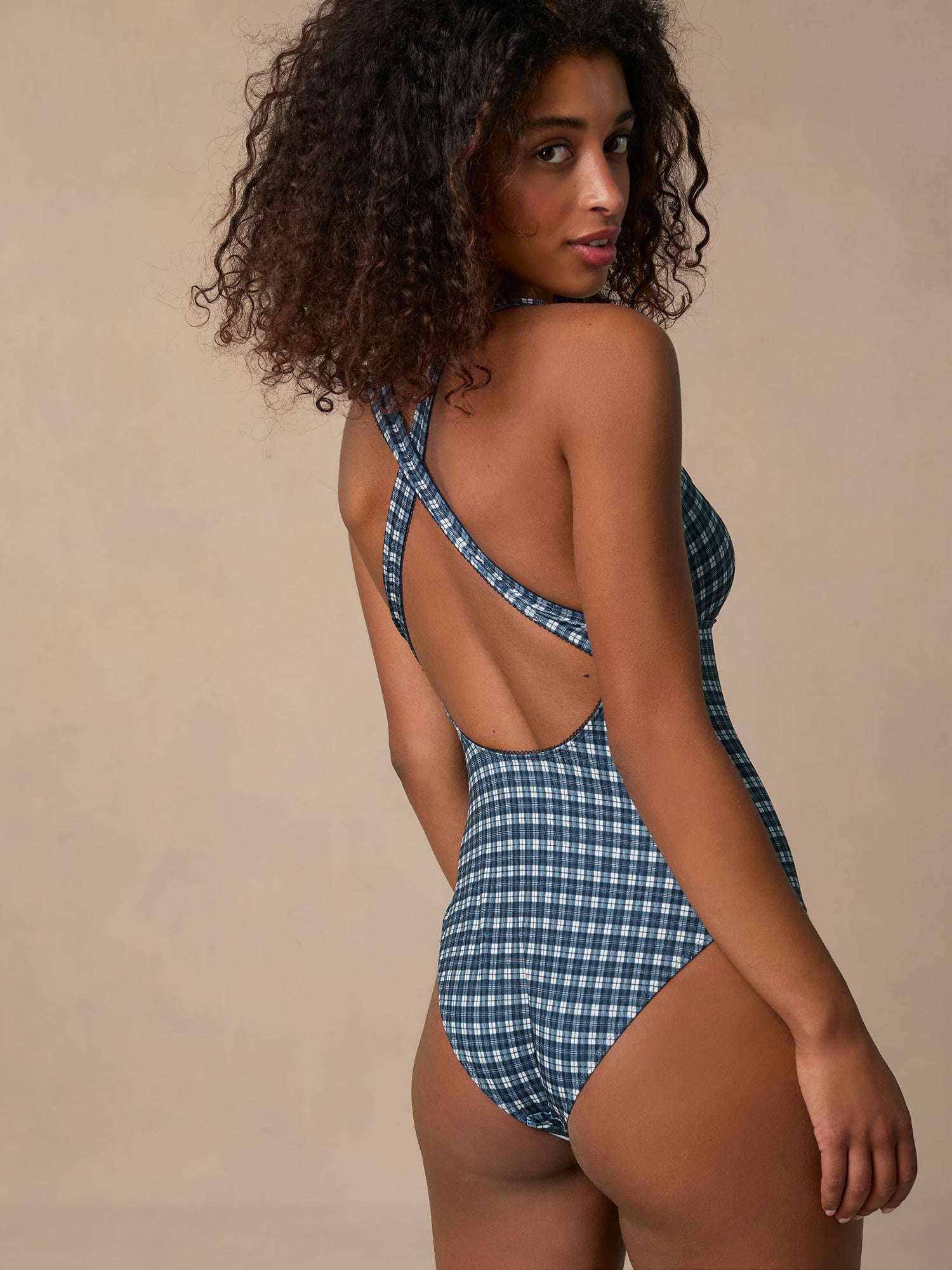 Navy check print one-piece swimsuit | Rouje • Rouje Paris