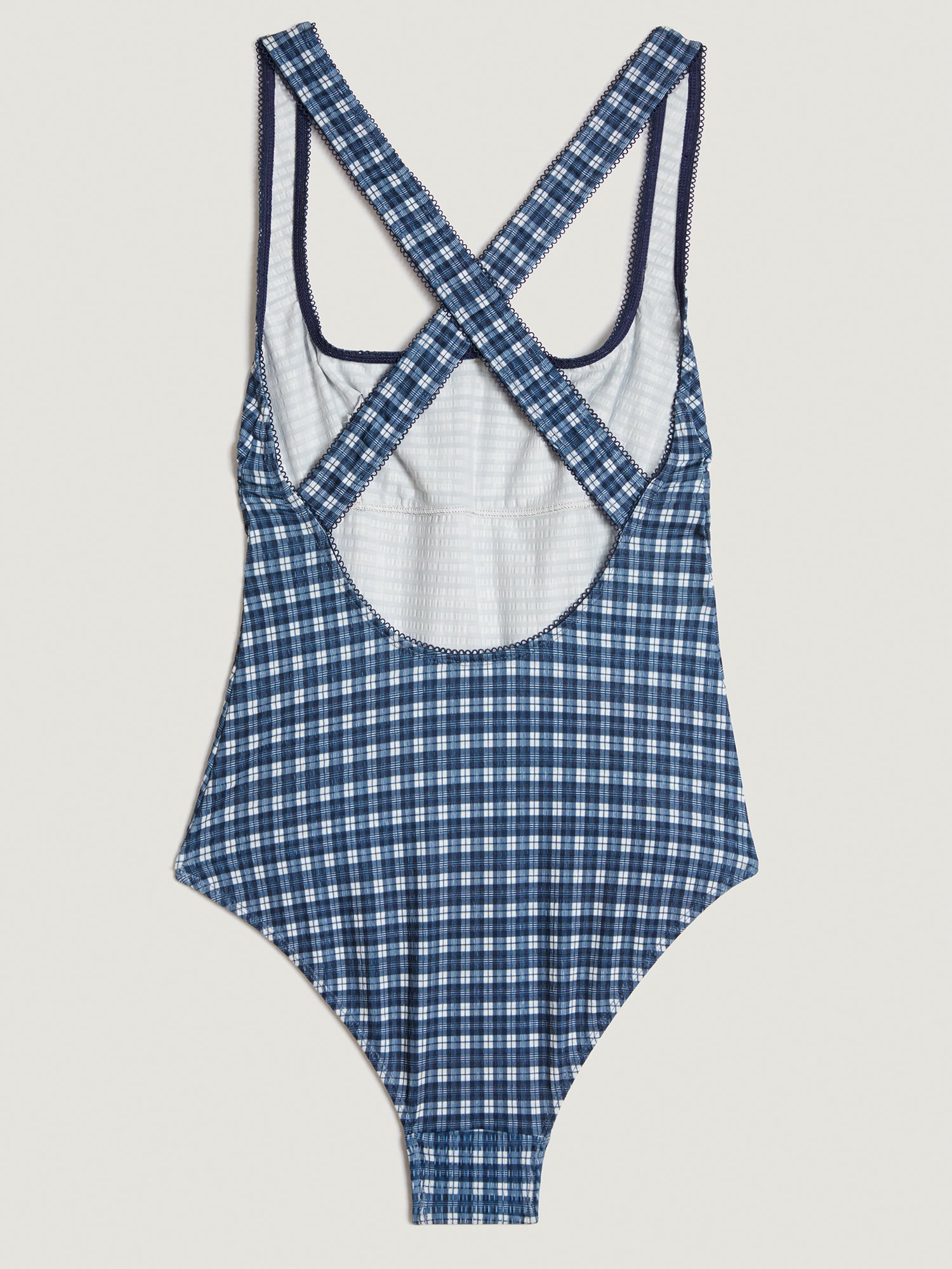 Navy check print one-piece swimsuit | Rouje • Rouje Paris