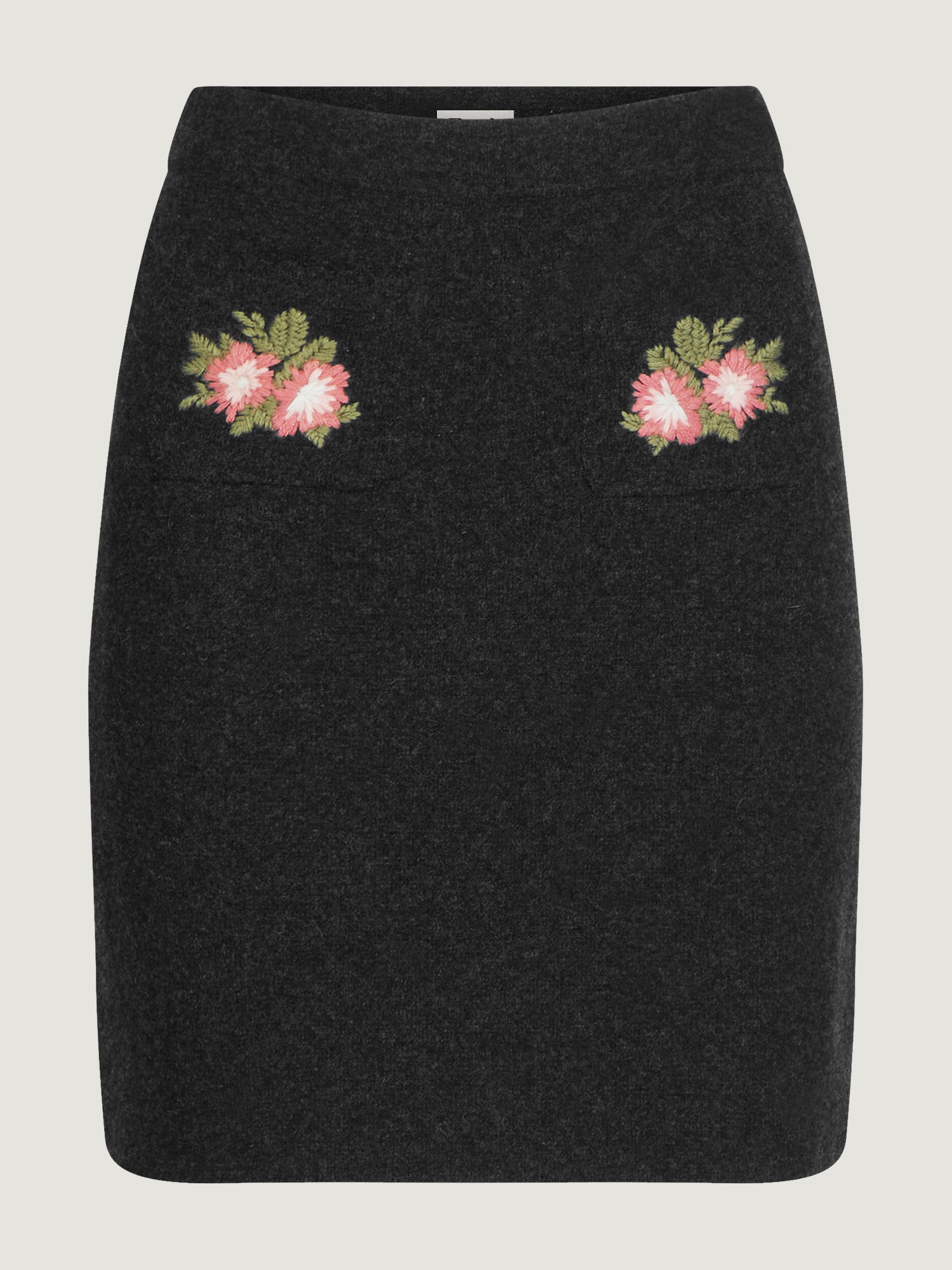 Short straight skirt in embroidered wool | Rouje • Rouje Paris