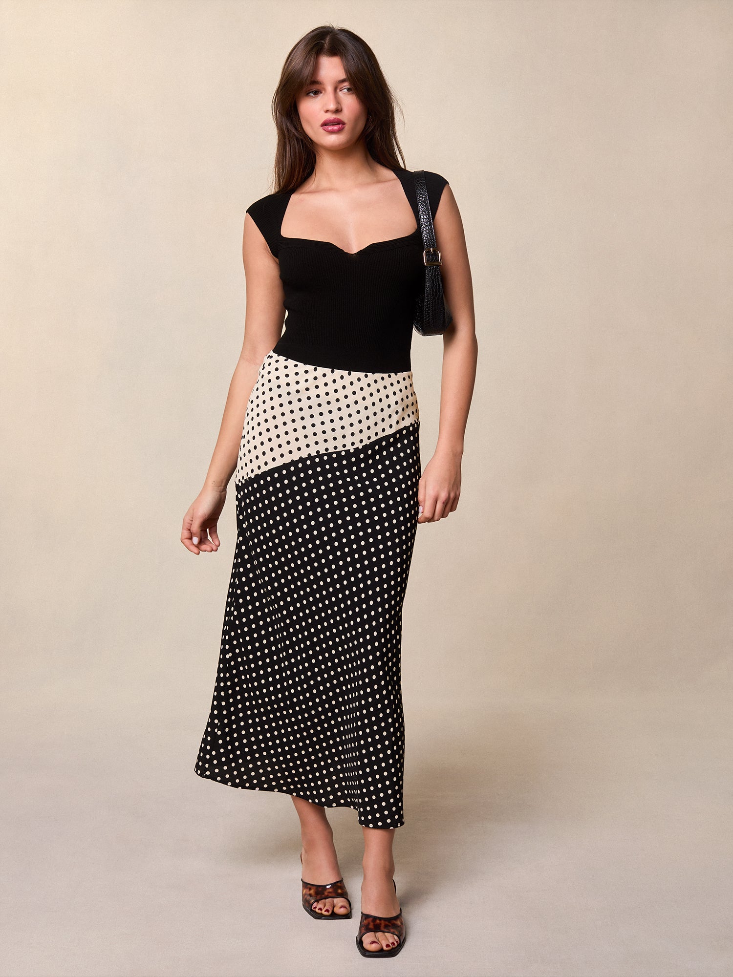 Midi flared skirt with polka dots print | Rouje • Rouje Paris