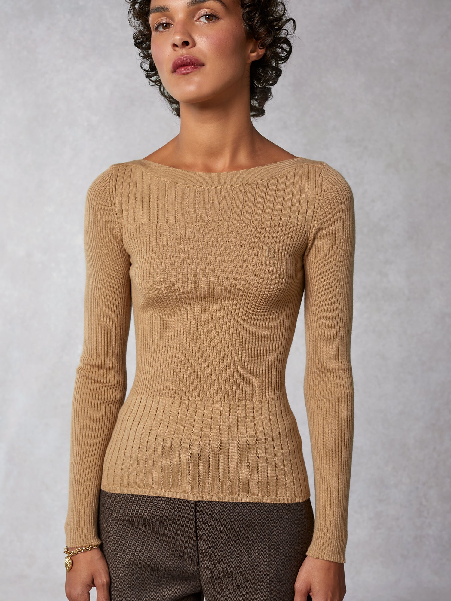 Camel shop ribbed sweater