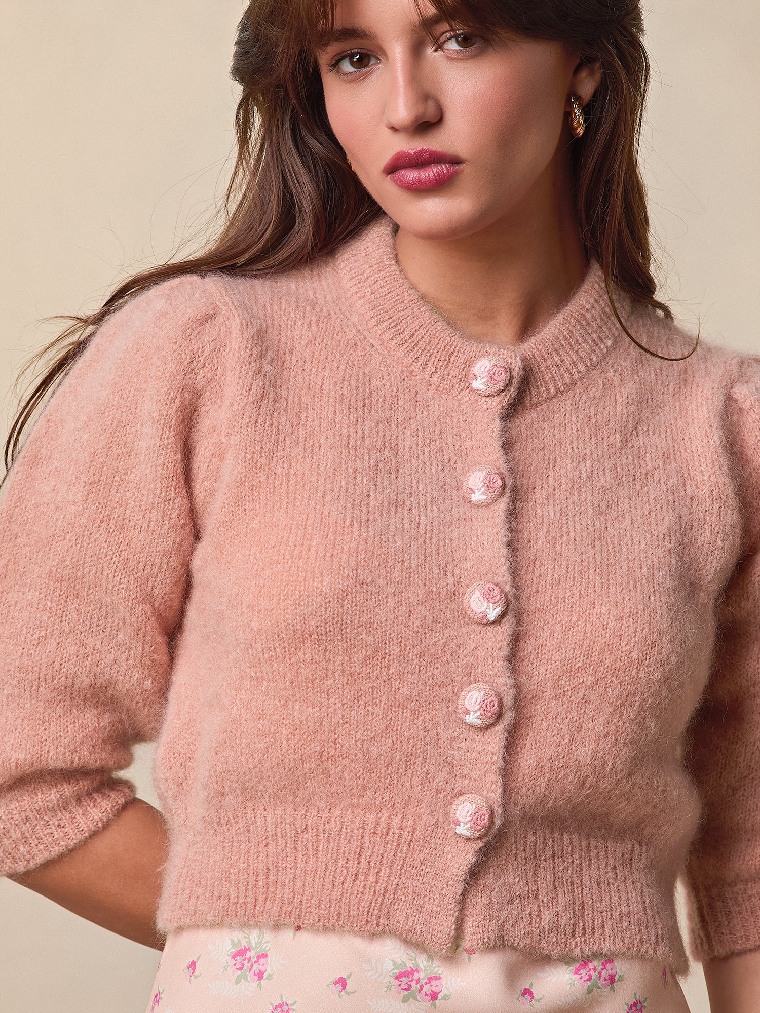 Short mohair cardigan with embroidered buttons | Rouje • Rouje Paris