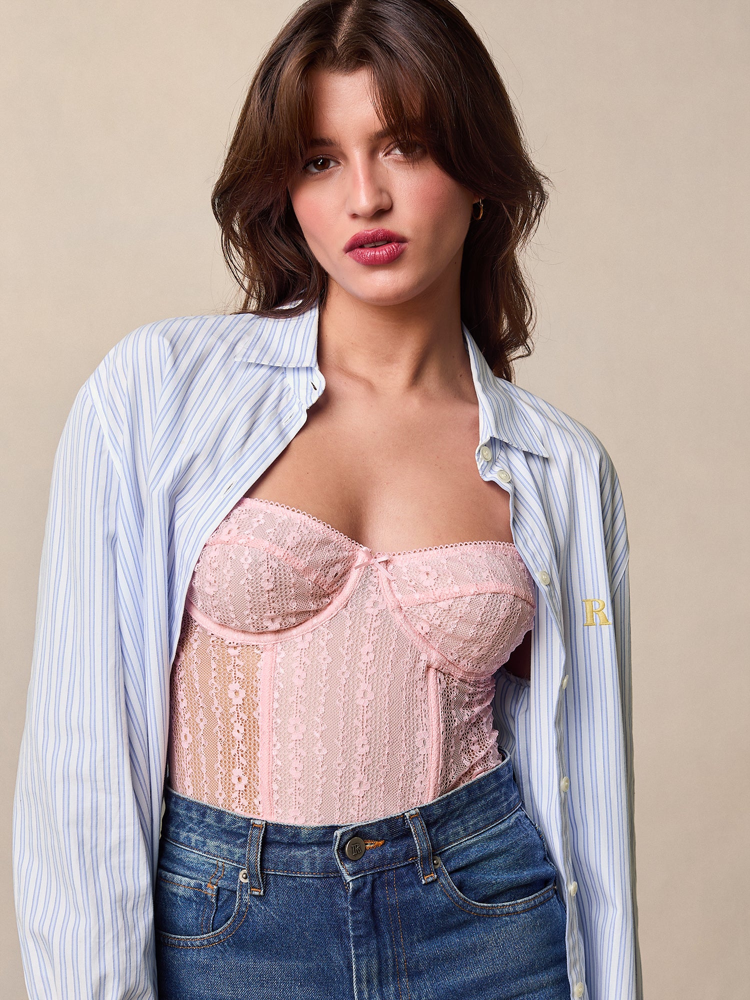 Pink underwire and lace bustier | Rouje • Rouje Paris