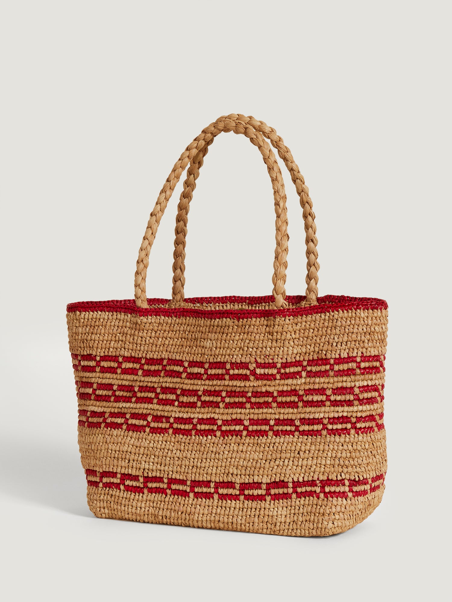 Basket bag in red colored raffia with handles Rouje Rouje Paris